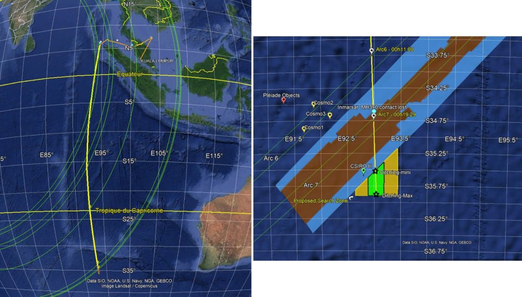 The trajectory proposed by Captain Patrick Blelly for the MH370