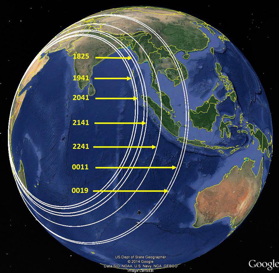 Location of the seven arcs based on Inmarsat data - MH370