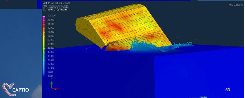 Full 3D simulation of the MH370 flaperon hitting the water, assumed flexible and denoting trailing edge rupture