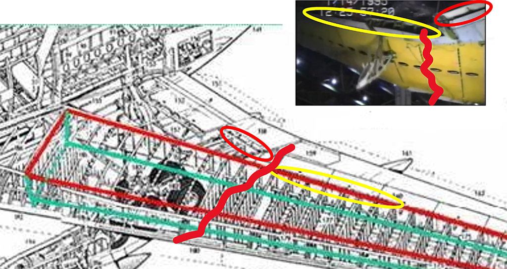 Wingbox failure around RIB 25 area in the certification test and as related to the MH370